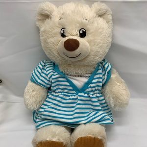 BAB Ivory Cream Bear in blue stripe dress 15 inches